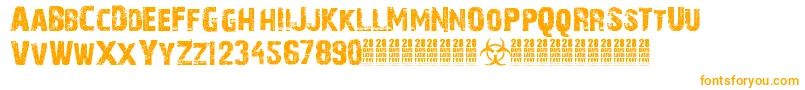 28 Days Later-Schriftart – Orangefarbene Schriften auf weißem Hintergrund