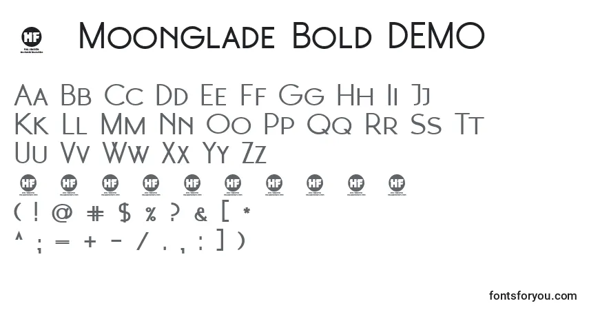 Czcionka 3  Moonglade Bold DEMO – alfabet, cyfry, specjalne znaki