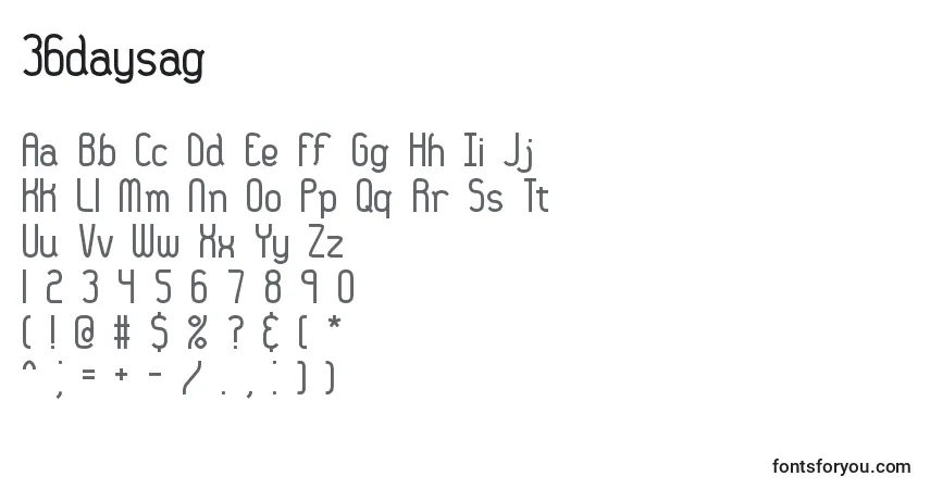 Schriftart 36daysag (118538) – Alphabet, Zahlen, spezielle Symbole