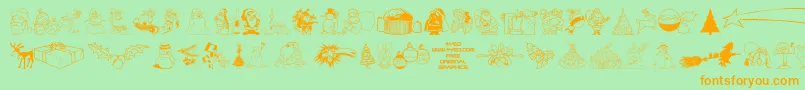 フォント4YEOXMAS – オレンジの文字が緑の背景にあります。