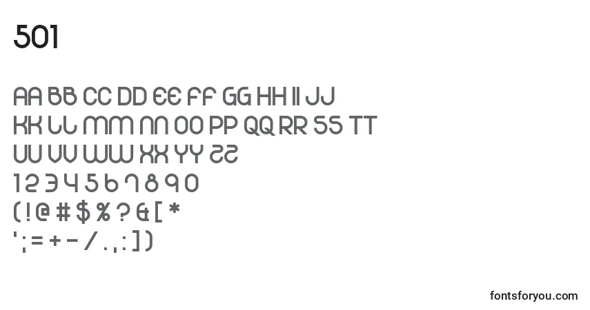 A fonte 501 – alfabeto, números, caracteres especiais