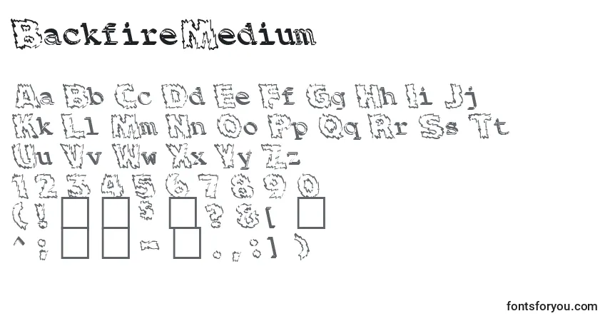 A fonte BackfireMedium – alfabeto, números, caracteres especiais