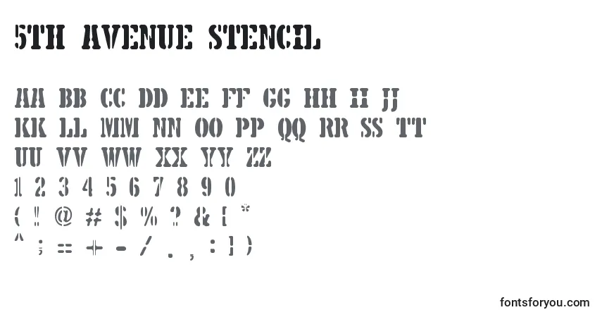 A fonte 5TH AVENUE STENCIL – alfabeto, números, caracteres especiais
