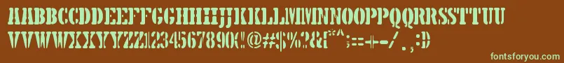 フォント5TH AVENUE STENCIL – 緑色の文字が茶色の背景にあります。