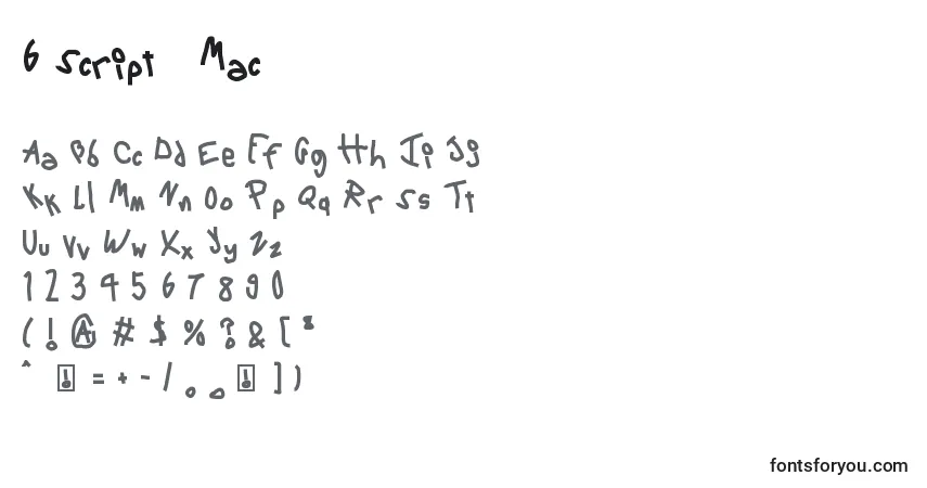 A fonte 6 Script   Mac – alfabeto, números, caracteres especiais