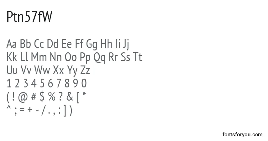 Czcionka Ptn57fW – alfabet, cyfry, specjalne znaki