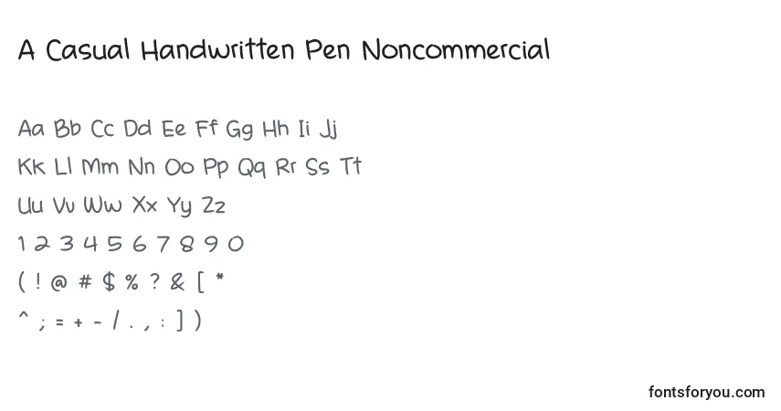 Schriftart A Casual Handwritten Pen Noncommercial – Alphabet, Zahlen, spezielle Symbole