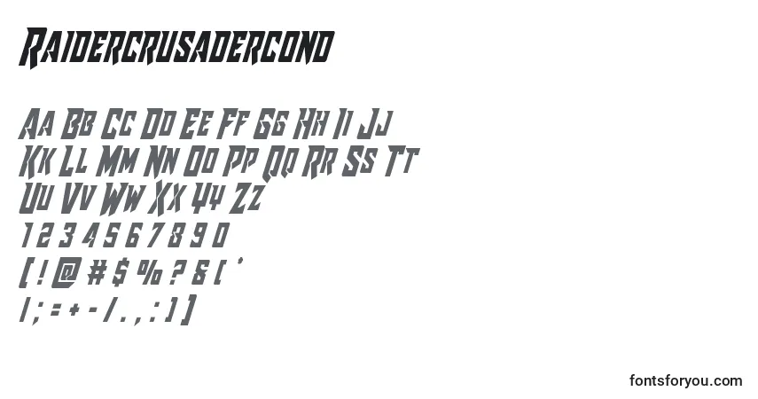 Czcionka Raidercrusadercond – alfabet, cyfry, specjalne znaki