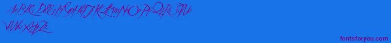 a Theme for murder-Schriftart – Violette Schriften auf blauem Hintergrund