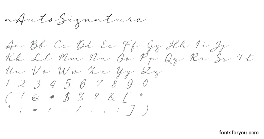 Шрифт AAutoSignature – алфавит, цифры, специальные символы