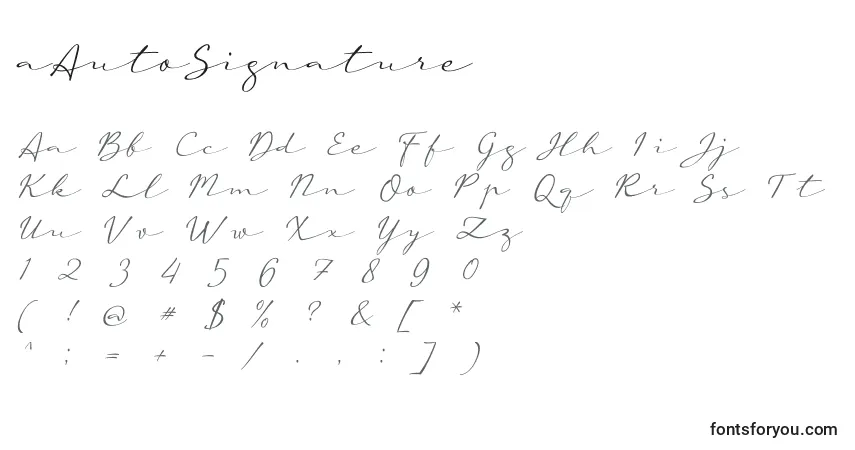 A fonte AAutoSignature (118599) – alfabeto, números, caracteres especiais