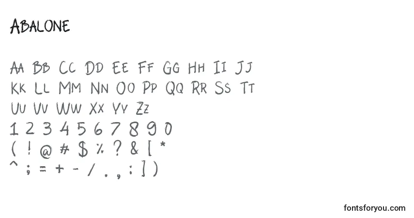 Czcionka Abalone – alfabet, cyfry, specjalne znaki
