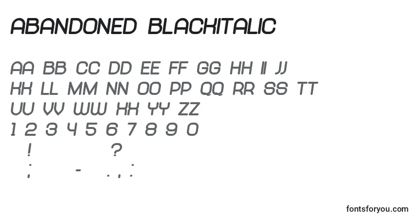 Шрифт Abandoned BlackItalic – алфавит, цифры, специальные символы