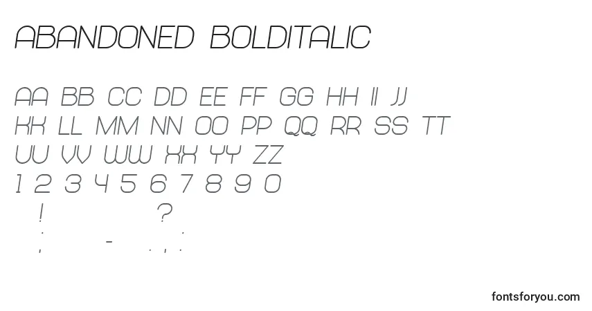Abandoned BoldItalic Font – alphabet, numbers, special characters