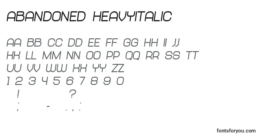 Czcionka Abandoned HeavyItalic – alfabet, cyfry, specjalne znaki