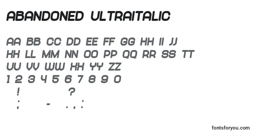 Шрифт Abandoned UltraItalic – алфавит, цифры, специальные символы