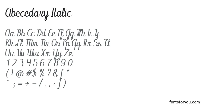 Abecedary Italic-fontti – aakkoset, numerot, erikoismerkit