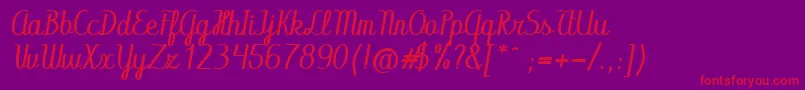 Abecedary Italic-Schriftart – Rote Schriften auf violettem Hintergrund