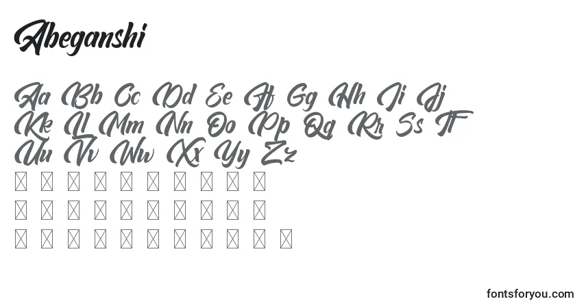 Schriftart Abeganshi – Alphabet, Zahlen, spezielle Symbole