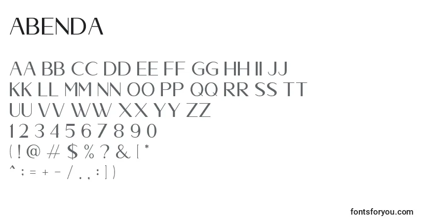 A fonte Abenda – alfabeto, números, caracteres especiais