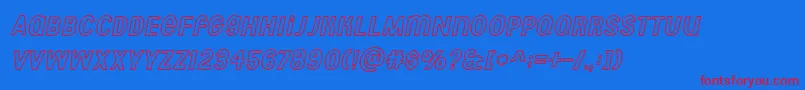 Aberforth outline italic-Schriftart – Rote Schriften auf blauem Hintergrund