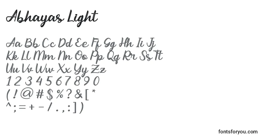 Schriftart Abhayas Light – Alphabet, Zahlen, spezielle Symbole