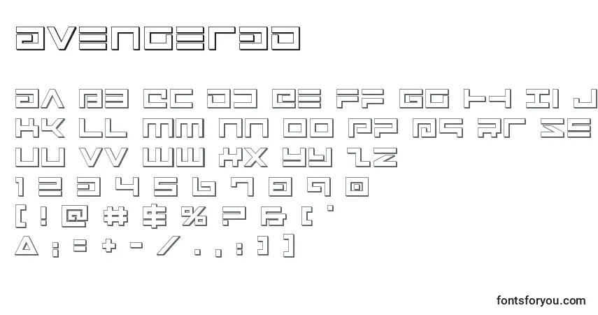 Czcionka Avenger3D – alfabet, cyfry, specjalne znaki