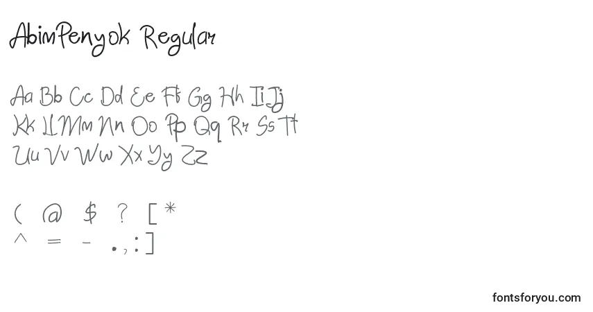 Шрифт AbimPenyok Regular – алфавит, цифры, специальные символы