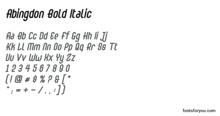Schriftart Abingdon Bold Italic – Alphabet, Zahlen, spezielle Symbole