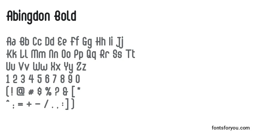 A fonte Abingdon Bold – alfabeto, números, caracteres especiais