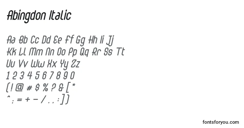 Шрифт Abingdon Italic – алфавит, цифры, специальные символы