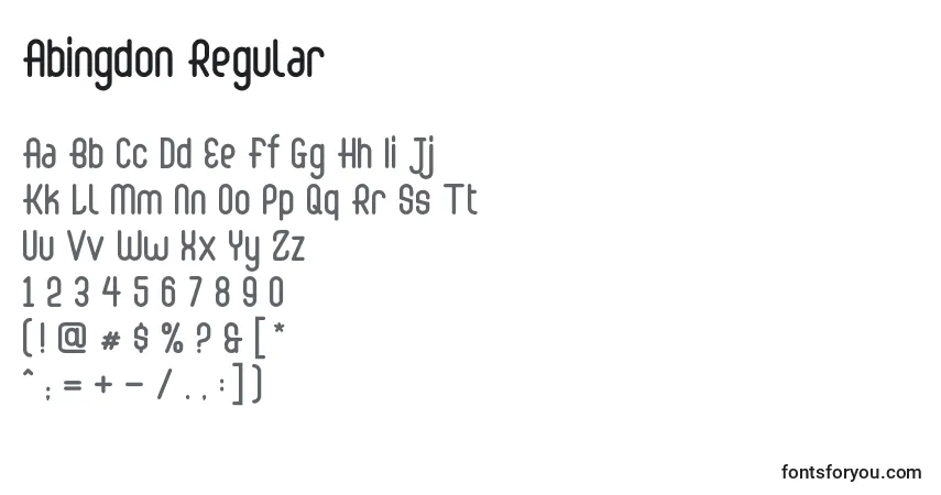 Abingdon Regular-fontti – aakkoset, numerot, erikoismerkit