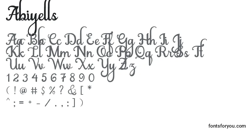 Schriftart Abiyells – Alphabet, Zahlen, spezielle Symbole