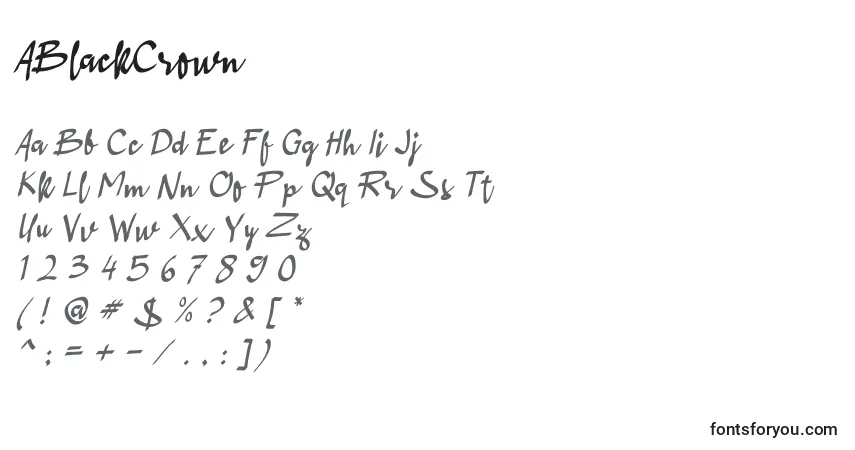 Schriftart ABlackCrown – Alphabet, Zahlen, spezielle Symbole
