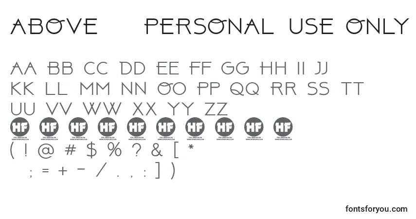 Czcionka ABOVE    PERSONAL USE ONLY – alfabet, cyfry, specjalne znaki