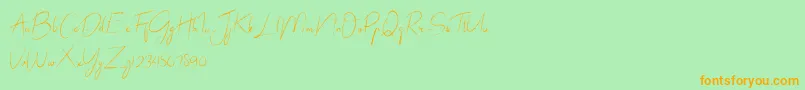 abrakadabra-Schriftart – Orangefarbene Schriften auf grünem Hintergrund