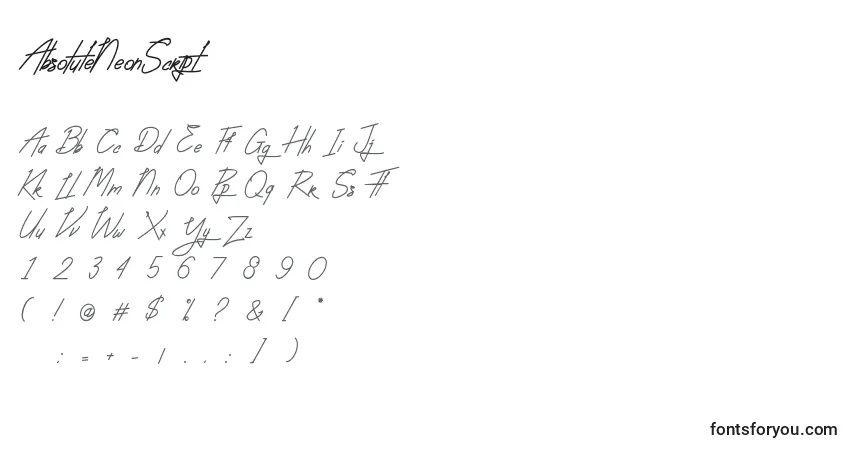 Czcionka AbsoluteNeonScript – alfabet, cyfry, specjalne znaki