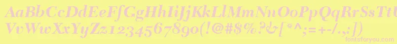 NewCaledoniaBoldItalicOldStyleFigures Font – Pink Fonts on Yellow Background