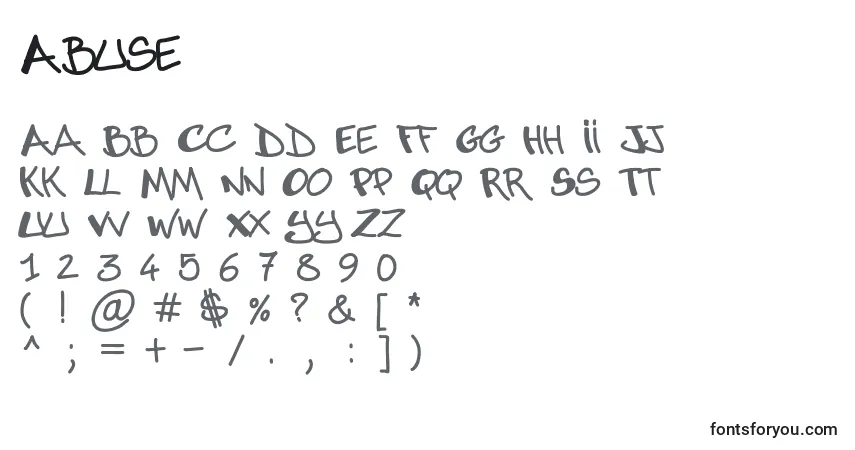 Schriftart Abuse (118670) – Alphabet, Zahlen, spezielle Symbole