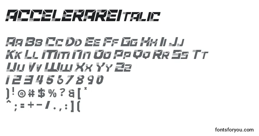 Czcionka ACCELERAREItalic – alfabet, cyfry, specjalne znaki