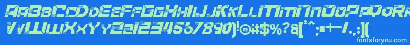 フォントACCELERAREItalic – 青い背景に緑のフォント