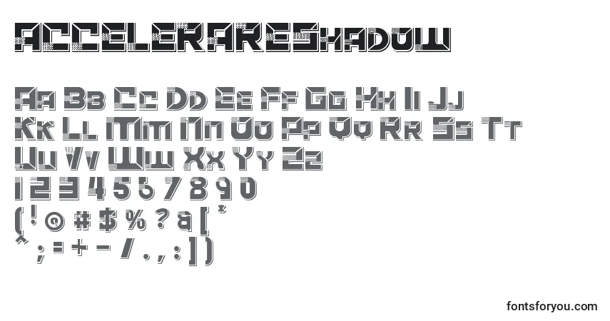 Шрифт ACCELERAREShadow – алфавит, цифры, специальные символы