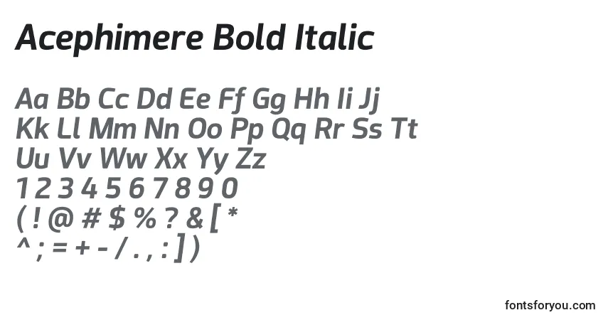 A fonte Acephimere Bold Italic – alfabeto, números, caracteres especiais