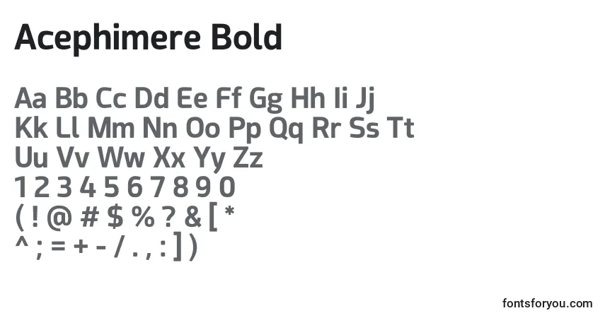 Schriftart Acephimere Bold – Alphabet, Zahlen, spezielle Symbole