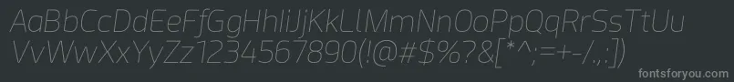 Acephimere Thin Italic-Schriftart – Graue Schriften auf schwarzem Hintergrund