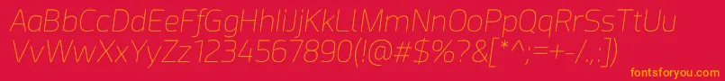 Fonte Acephimere Thin Italic – fontes laranjas em um fundo vermelho