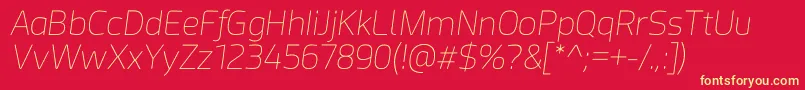 Fonte Acephimere Thin Italic – fontes amarelas em um fundo vermelho