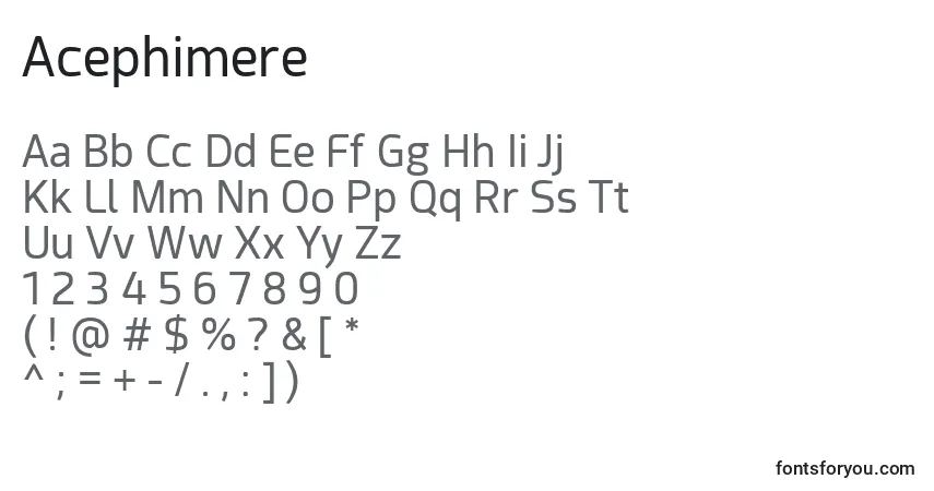 A fonte Acephimere (118688) – alfabeto, números, caracteres especiais