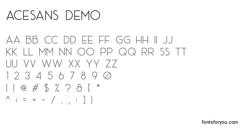 Schriftart AceSans Demo – Alphabet, Zahlen, spezielle Symbole