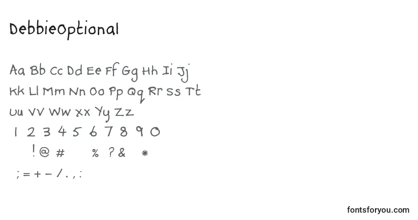Schriftart DebbieOptional – Alphabet, Zahlen, spezielle Symbole